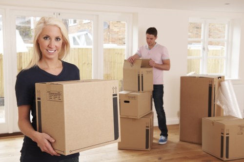 House removals planning in Ilford with moving boxes and a van